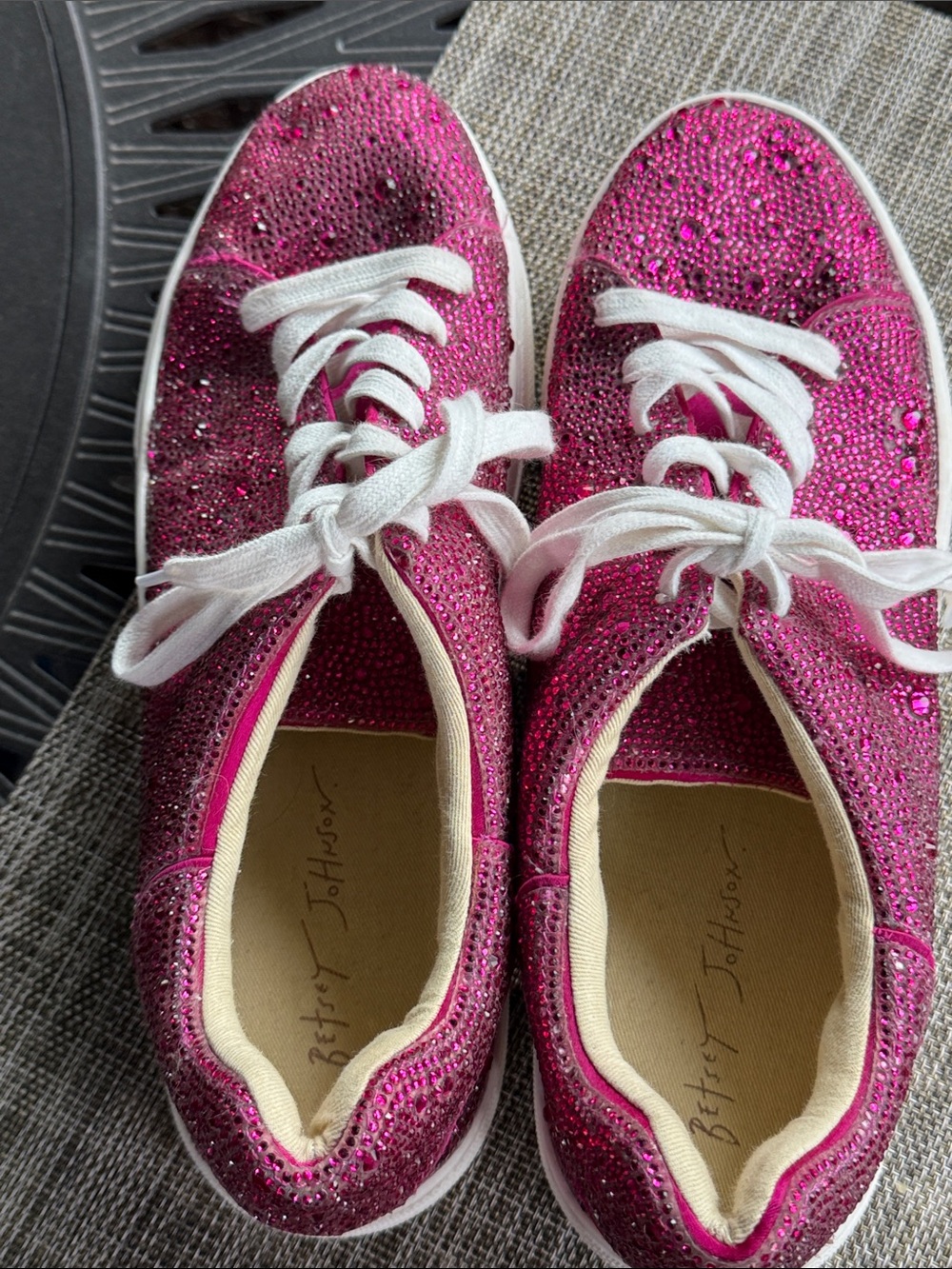 Betsey Johnson Sidny fuchsia Rhinestone/ crystal embellished Lace-Up Sneakers - Picture 8 of 8
